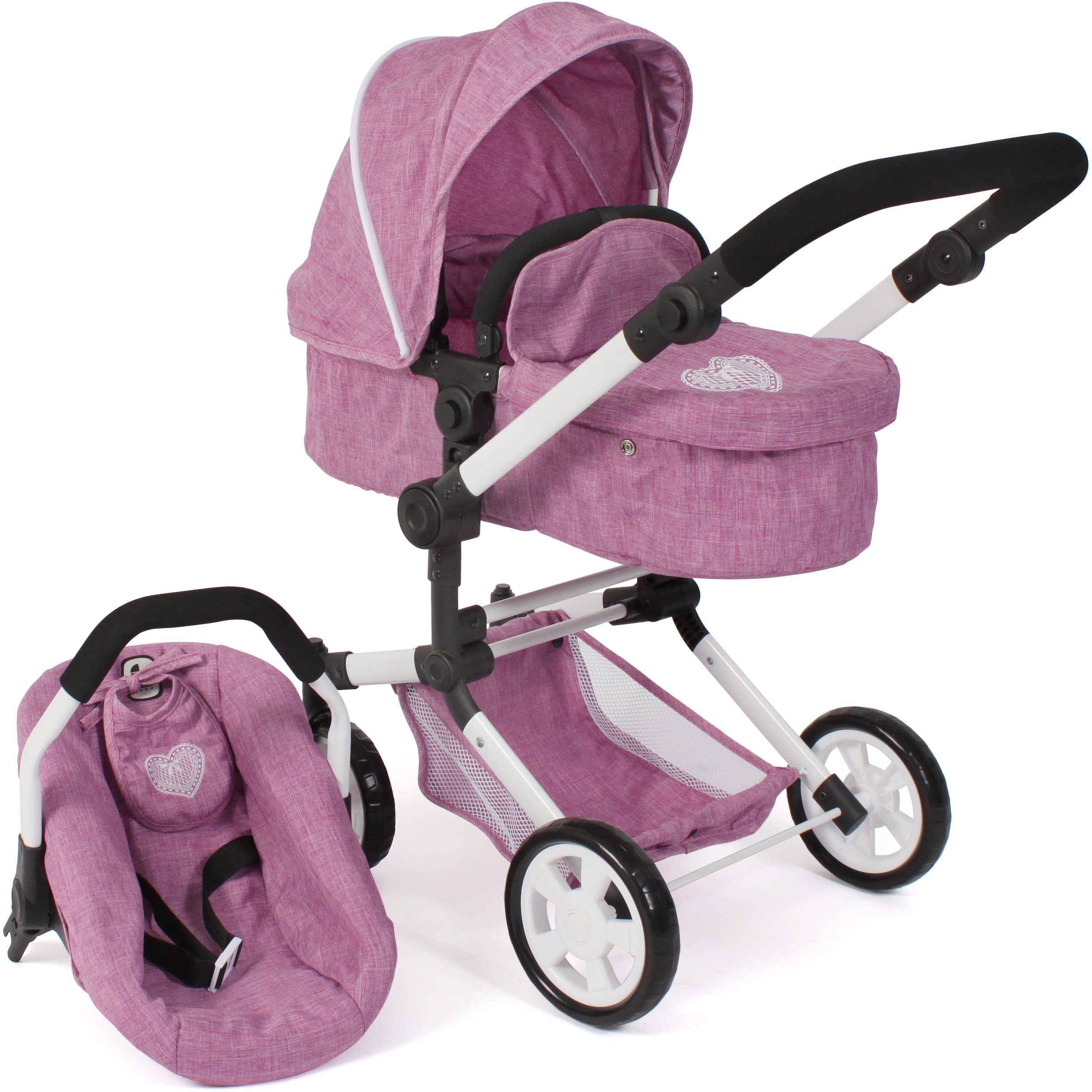 CHIC2000 Kombi-Puppenwagen Linus, Jeans Pink, (Set), mit Babywanne und Auto günstig online kaufen