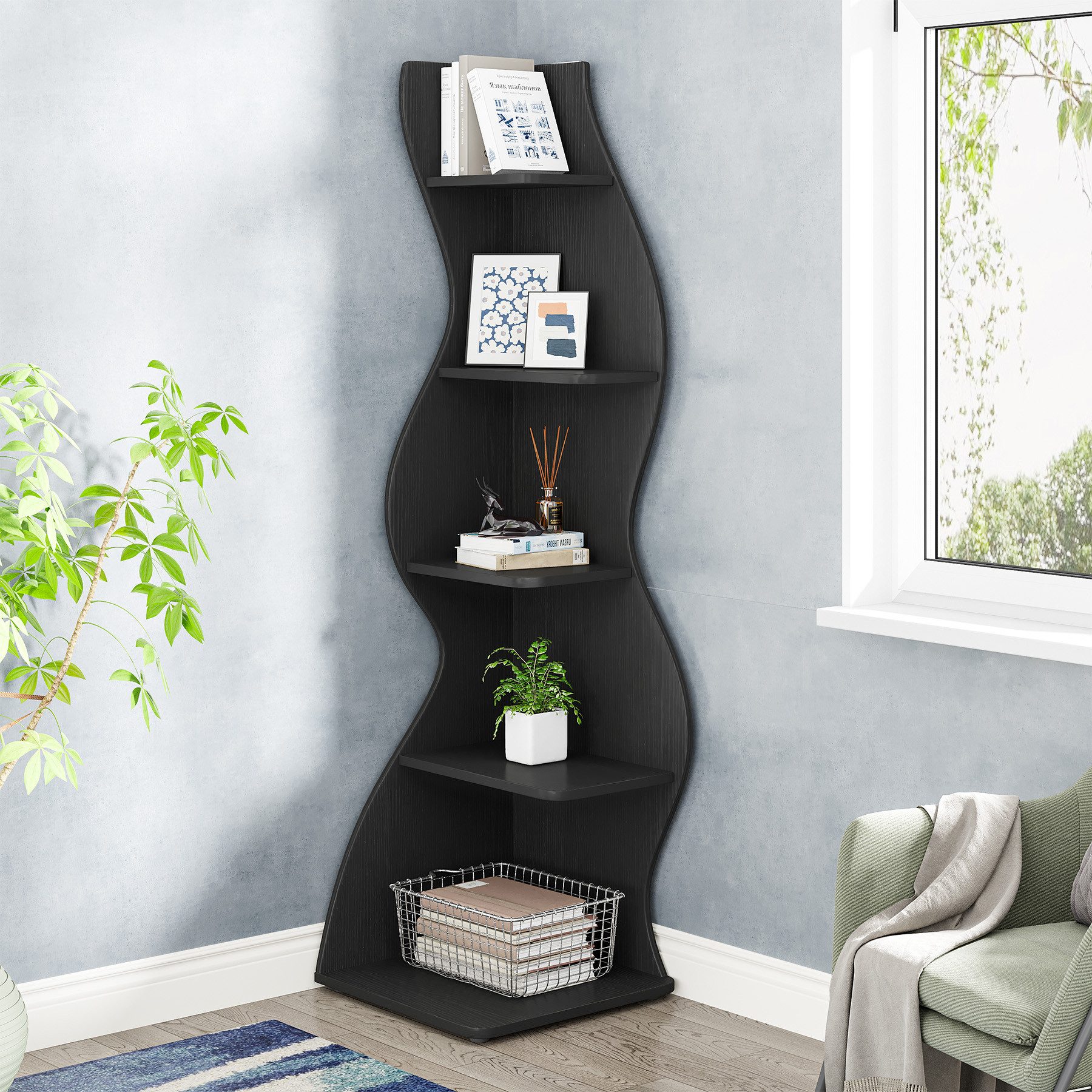 Tribesigns Eckregal 5-stöckiges Wand-Eck-Bücherregal, Ecke Bücherregal Aufbewahrungsregal