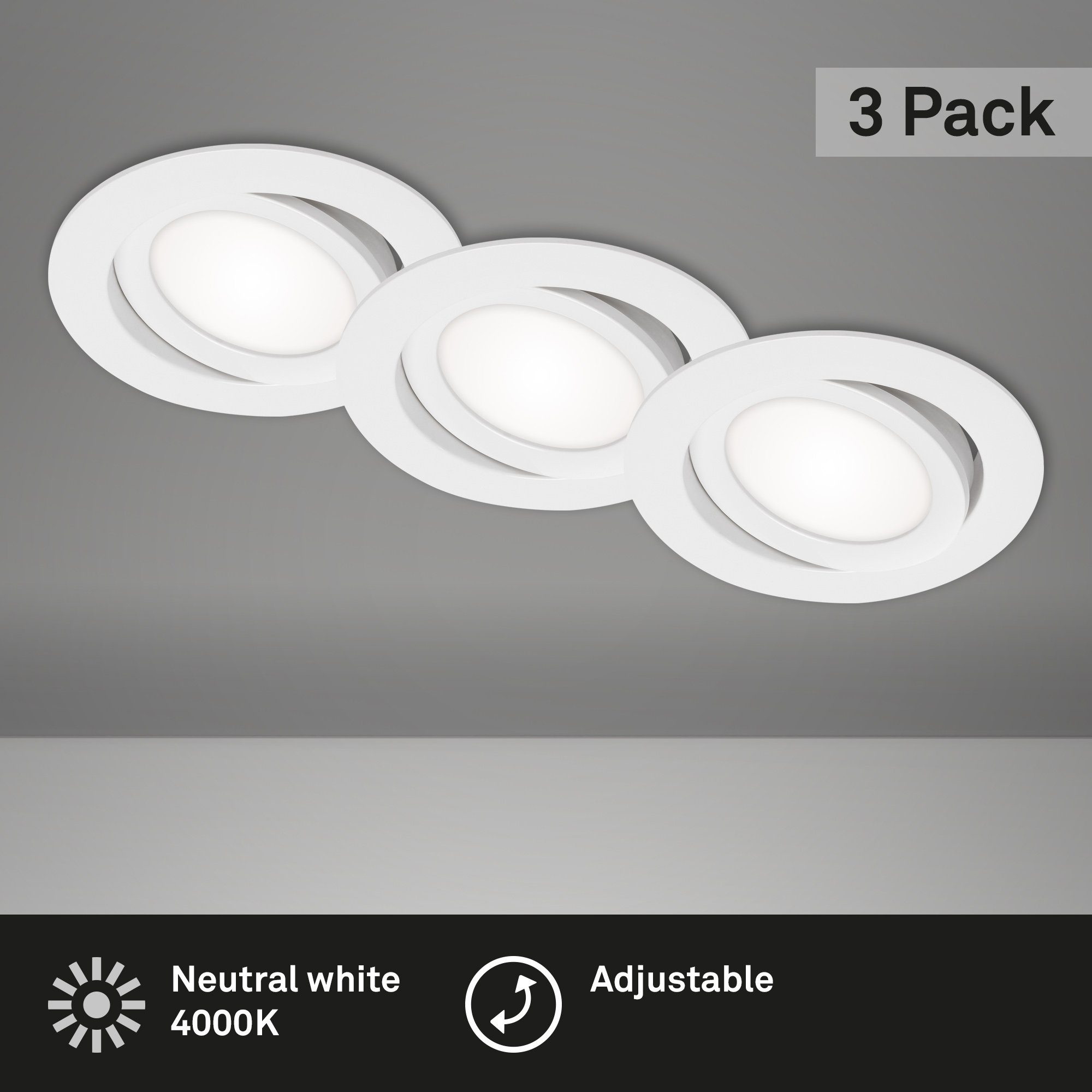 verbaut, LED Warmweiß, 3er Einbauleuchte Briloner 7114-436, cm Set, weiß, fest schwenkbar, 10,6 LED Leuchten IP23,