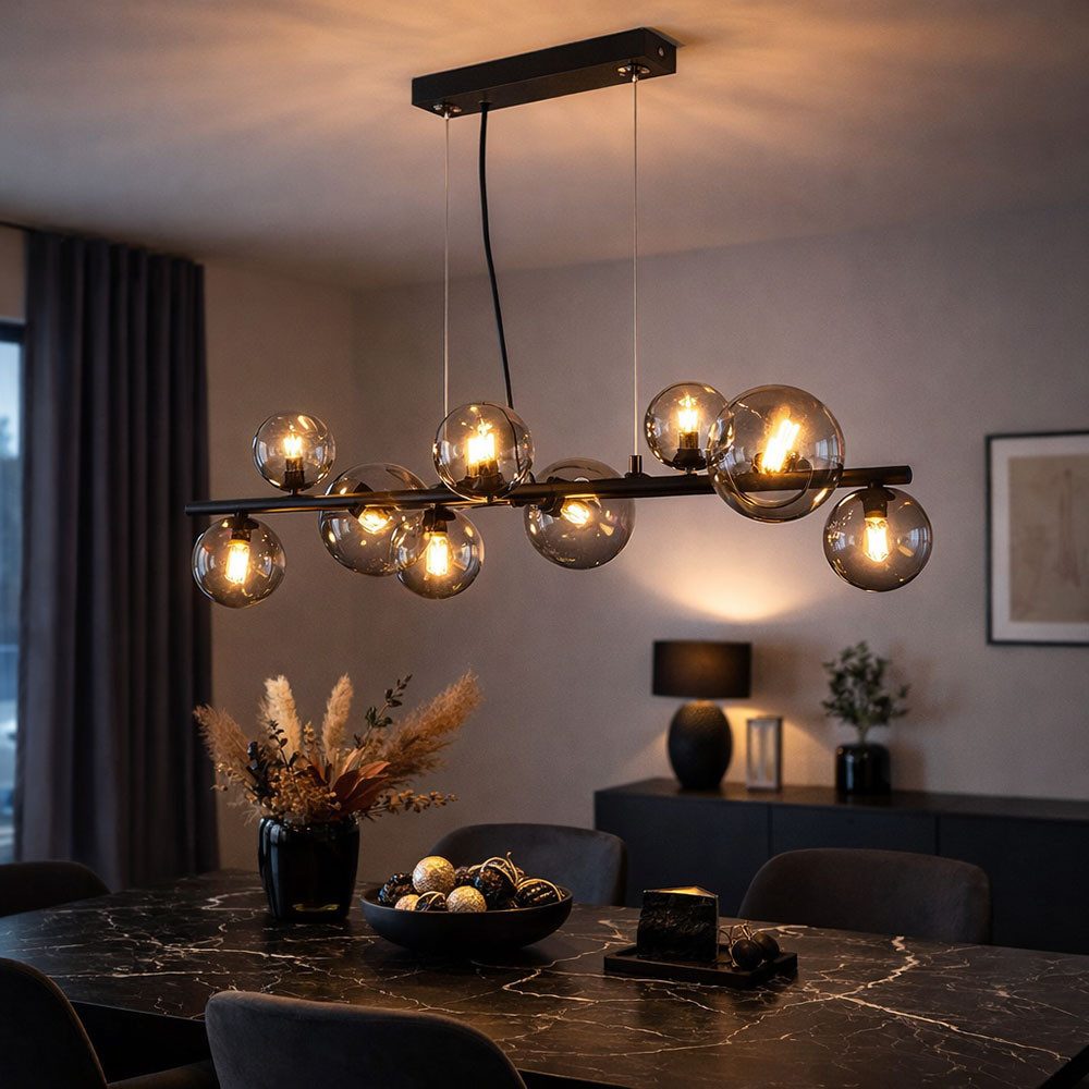 GLOBO LIGHTING LED-Hängeleuchte, Leuchtmittel inklusive, Warmweiß, LED Pendelleuchte Kugellampe Rauchglas Hängelampe Esstisch schwarz