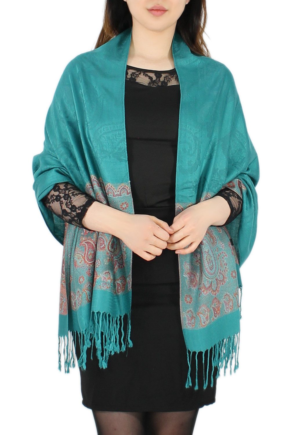 dy_mode Modeschal Eleganter Damen Schal Stola Schultertuch im Paisley Muster, mit Fransen