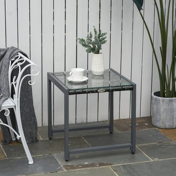 Outsunny Gartentisch Polyrattan Gartentisch mit Hartglas