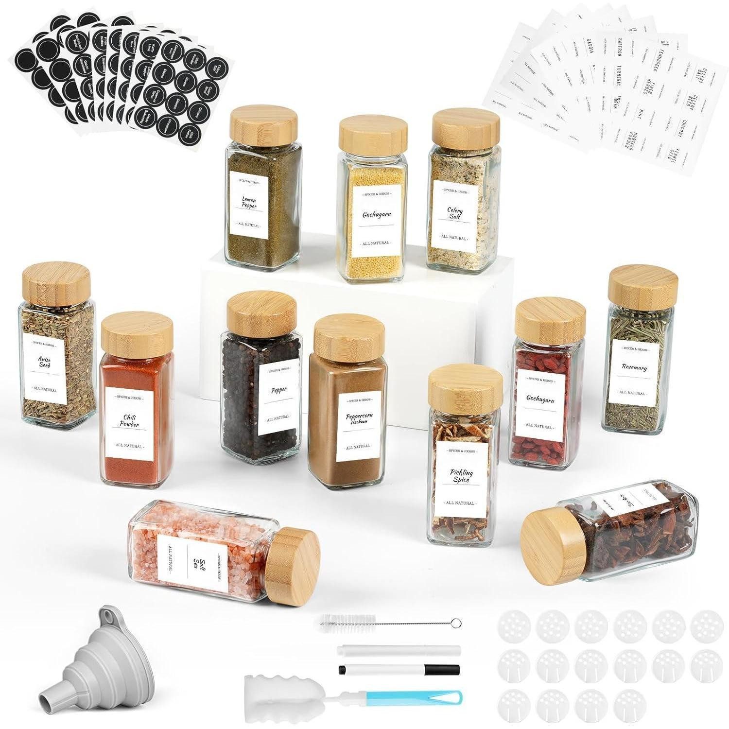 LuxusKollektion Einweggläser Gewürzgläser Eckig Holzdeckel 12er Set 120ml Aufbewahrung Küche Pinsel