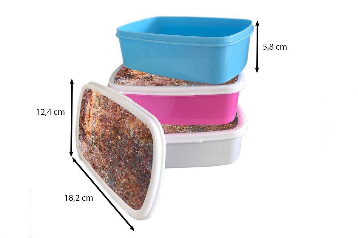 Kunststoff, - MuchoWow Rost, Erwachsene, und für Kinder Metall weiß Mädchen Lunchbox für Brotbox und - Platte (2-tlg), Jungs Brotdose,