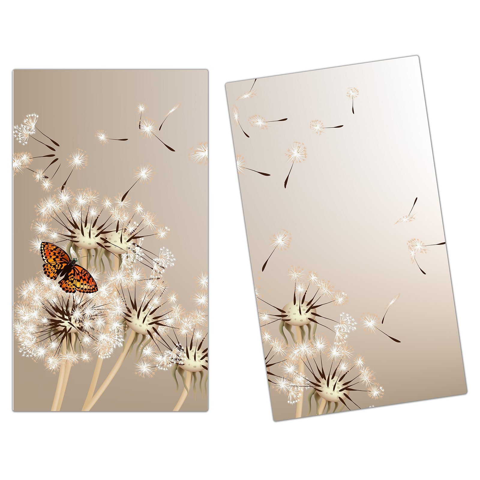 Herd-Abdeckplatte Herdabdeckplatte Spritzschutz aus Glas Löwenzahn und Schmetterling