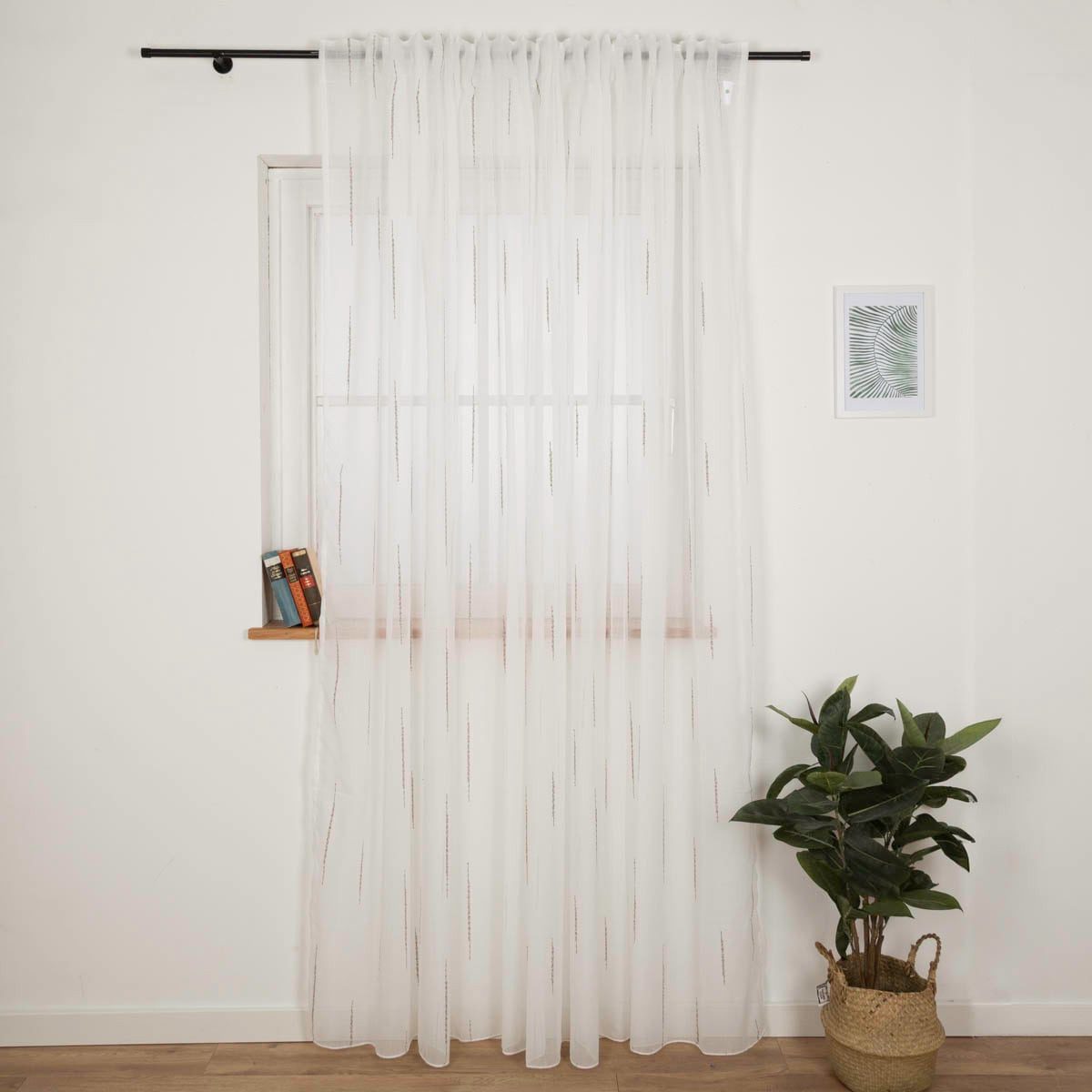 SCHÖNER LEBEN. Vorhang Gardine Schlaufenband Voile Streifenstruktur uni Weiß, Smokband, Lichtschutz, Voile, mit Bleiband