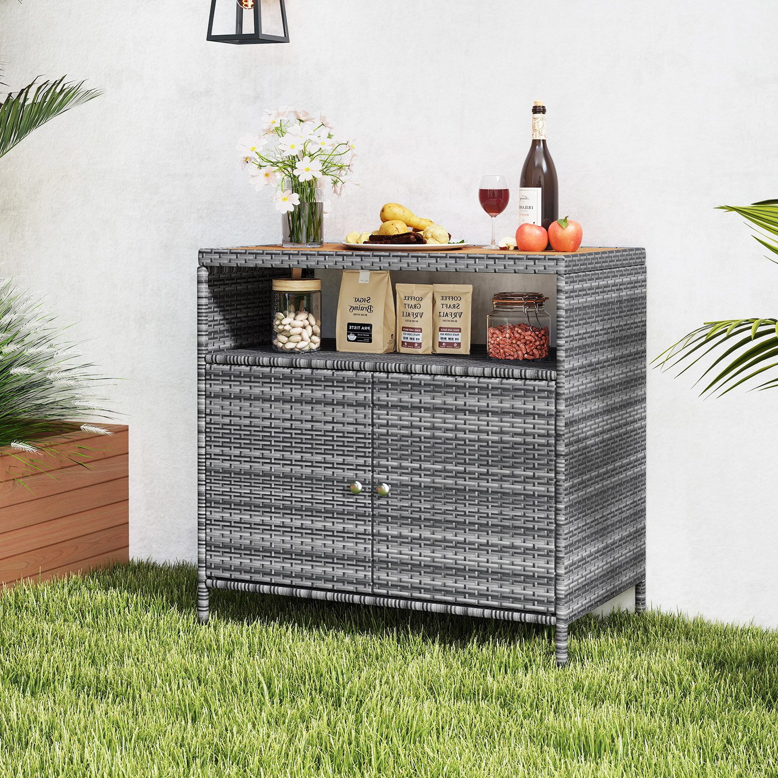KOMFOTTEU Garten-Geräteschrank, Aufbewahrungsschrank mit Doppeltür, 90x53x86cm