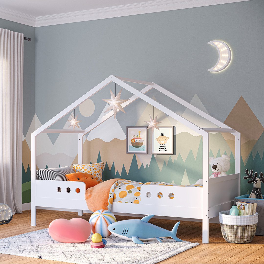 Bellabino Hausbett Bela 90x200 cm aus Massivholz Kiefer (weiß, optional mit günstig online kaufen