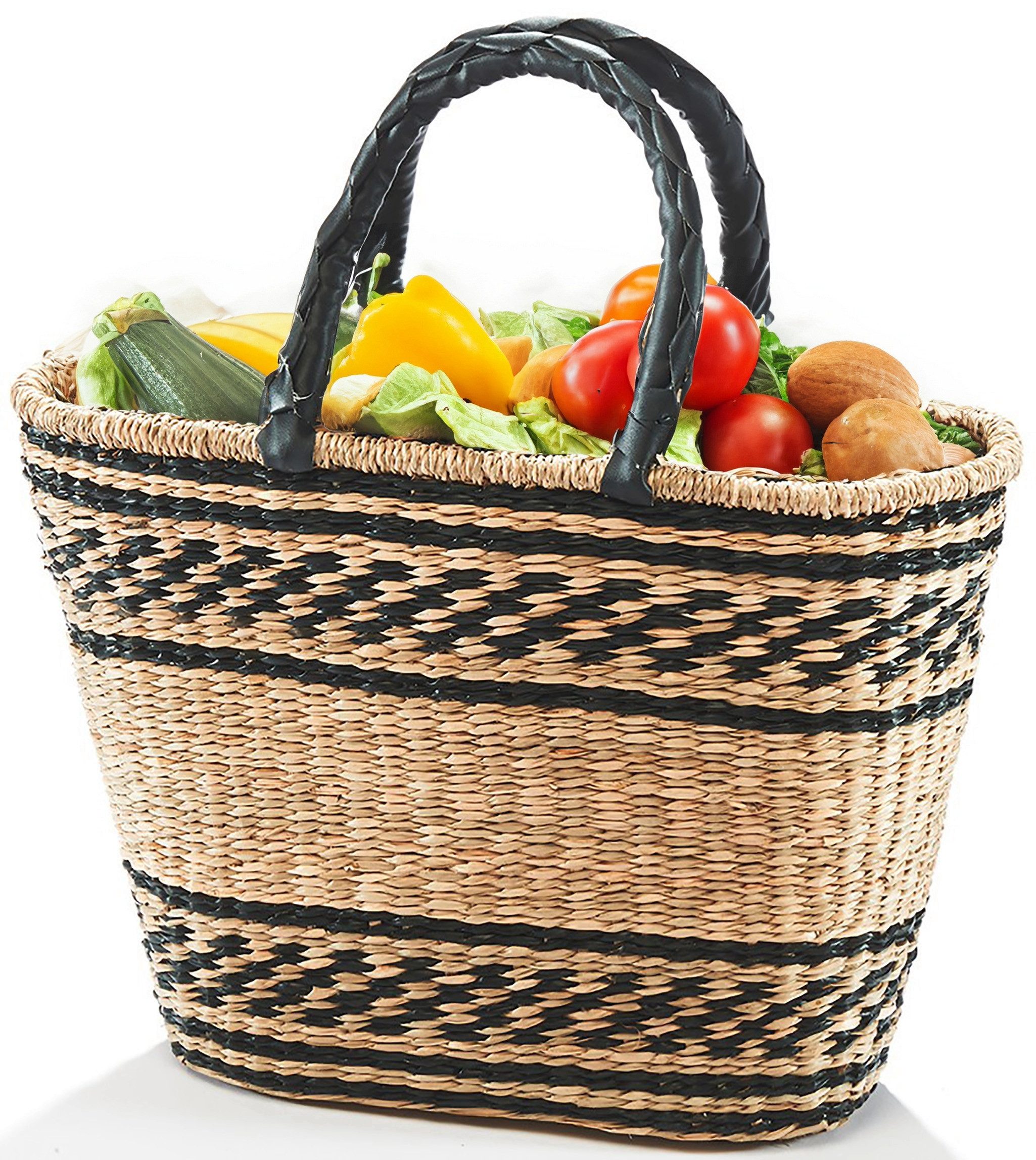 Kobolo Shopper Flechttasche Seegras Griffe aus Kunstleder günstig online kaufen