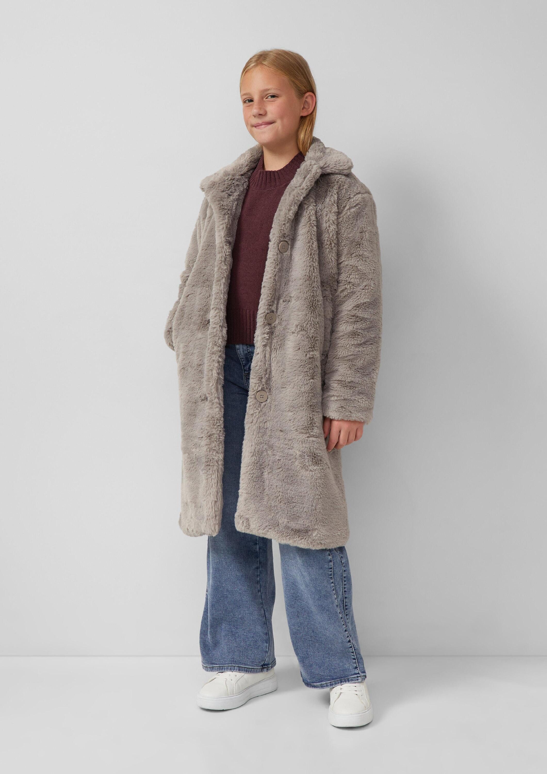 s.Oliver Longpullover Strickpullover Loose Fit Strickpullover mit Stehkragen aus Chenille-Garn