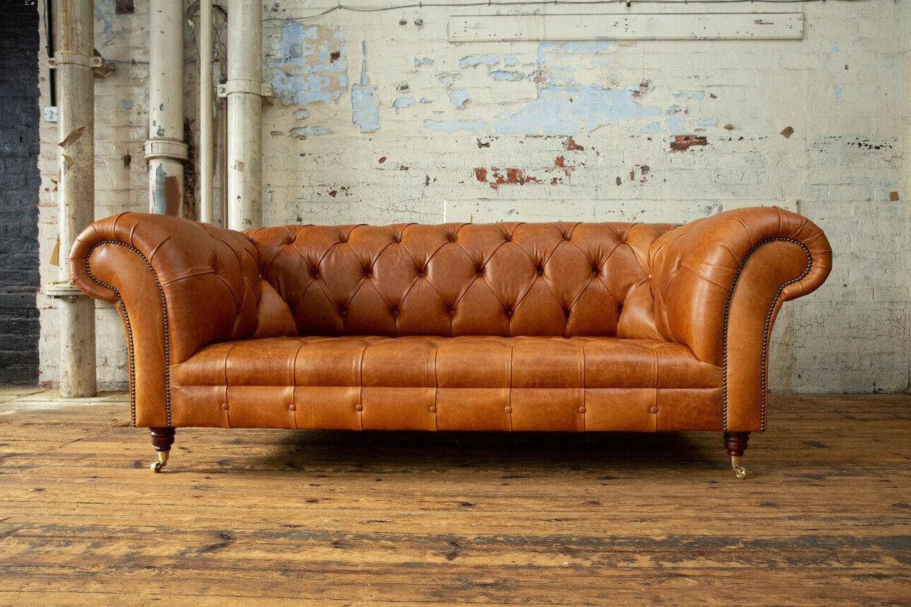 3-Sitzer Klassische Chesterfield Sofa mit orangefarbenem