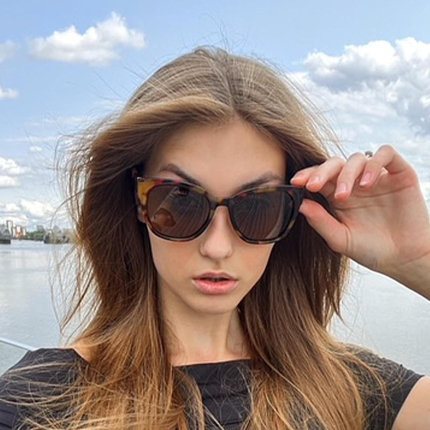 LuxusKollektion Retrosonnenbrille Sonnenbrille Cat Eye Damen polarisiert Braun Rahmen Dunkel Braun Linse