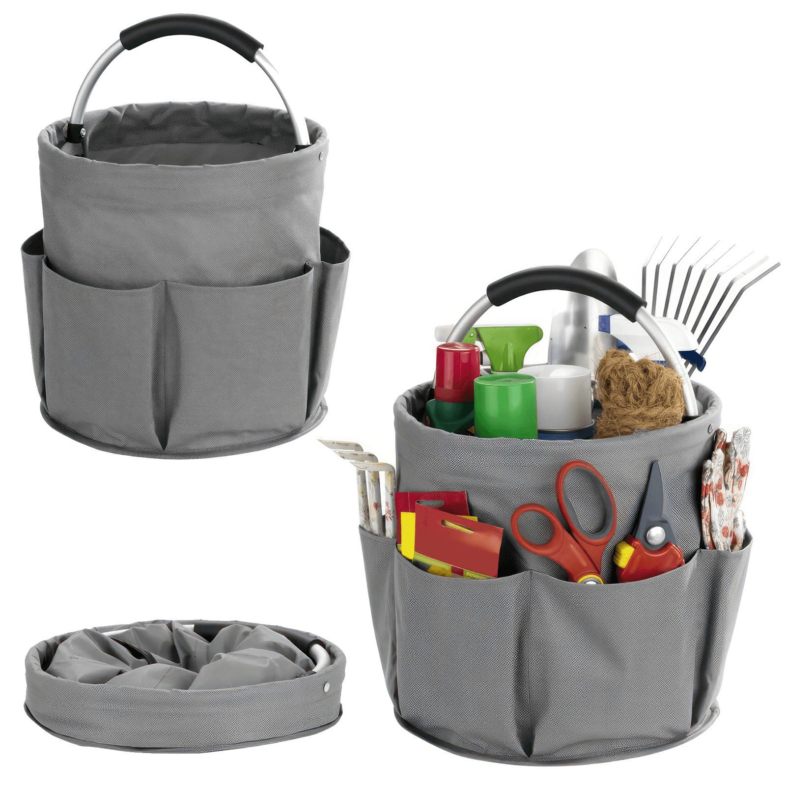 BlingBin Organizer Putztasche mit 6 Außenfächern,17 l Hauptfach,gepolsterter Tragegriff (1er Set, 1 St., 28 x 28 cm,Bis 10kg belastbar,Wasserabweisend), Tragbarer Aufnahmekorb, Faltbare Aufbewahrungskorb