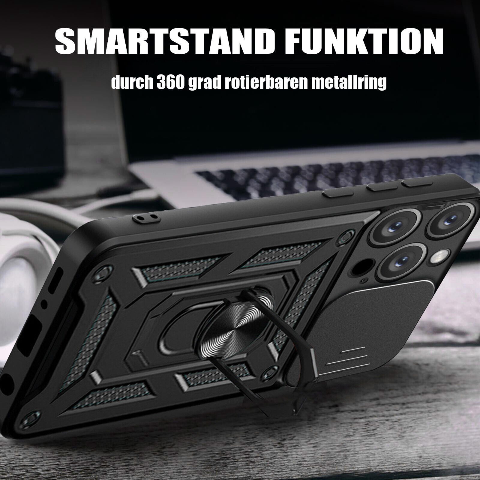 betterfon Handyhülle Panzerhülle für iPhone 15 / Pro / Pro Max / Plus mit Kameraschutz, Outdoorhülle mit Smartstand und Silikonkern