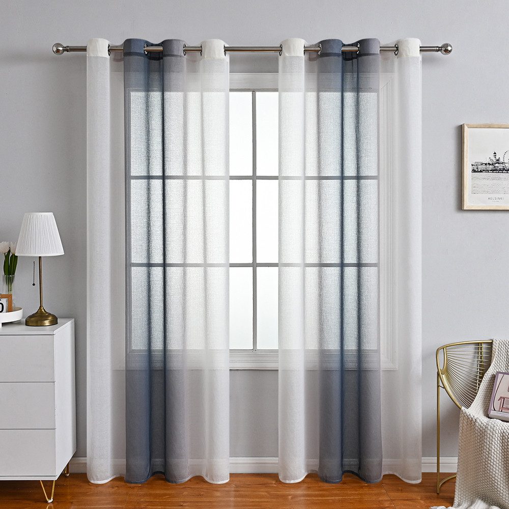 TUWENA Gardine 2er Farbverlauf Vorhänge Gardine, Mit Ösen Transparente Voile Gardine