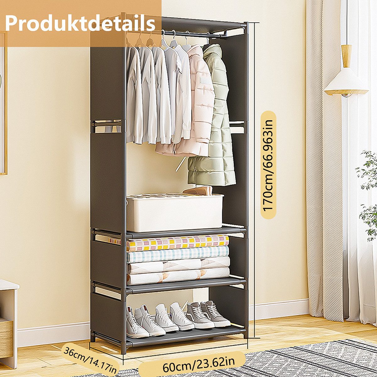 Keyura Kleiderständer Stoff Kleiderschrank schwarz 170 cm,Faltschrank schma günstig online kaufen