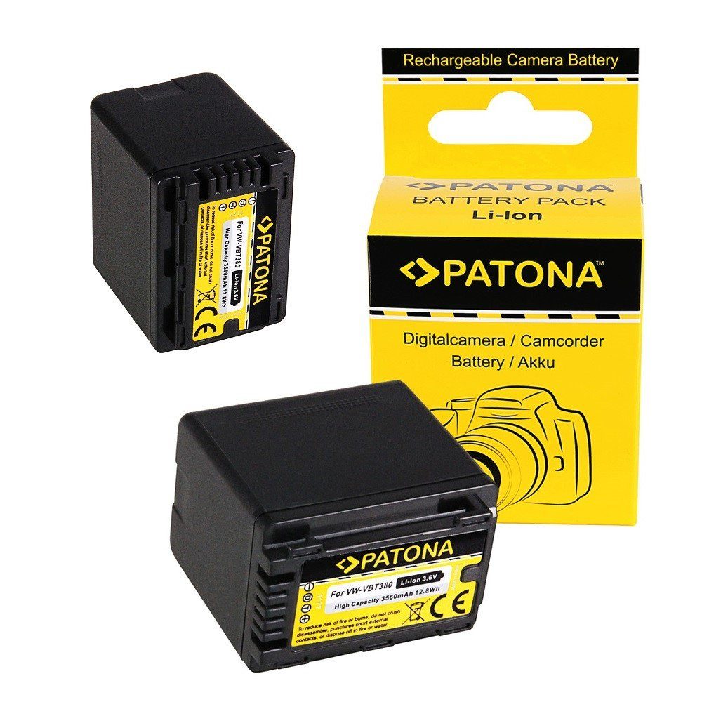 Patona 2x Akku für Panasonic VW-VBT380 Kamera-Akku Ersatzakku 3560 mAh (3,6 V, 2 St), HC-V720 V550 V727EB V770EB W570 W580 H100 TM90 VBT190