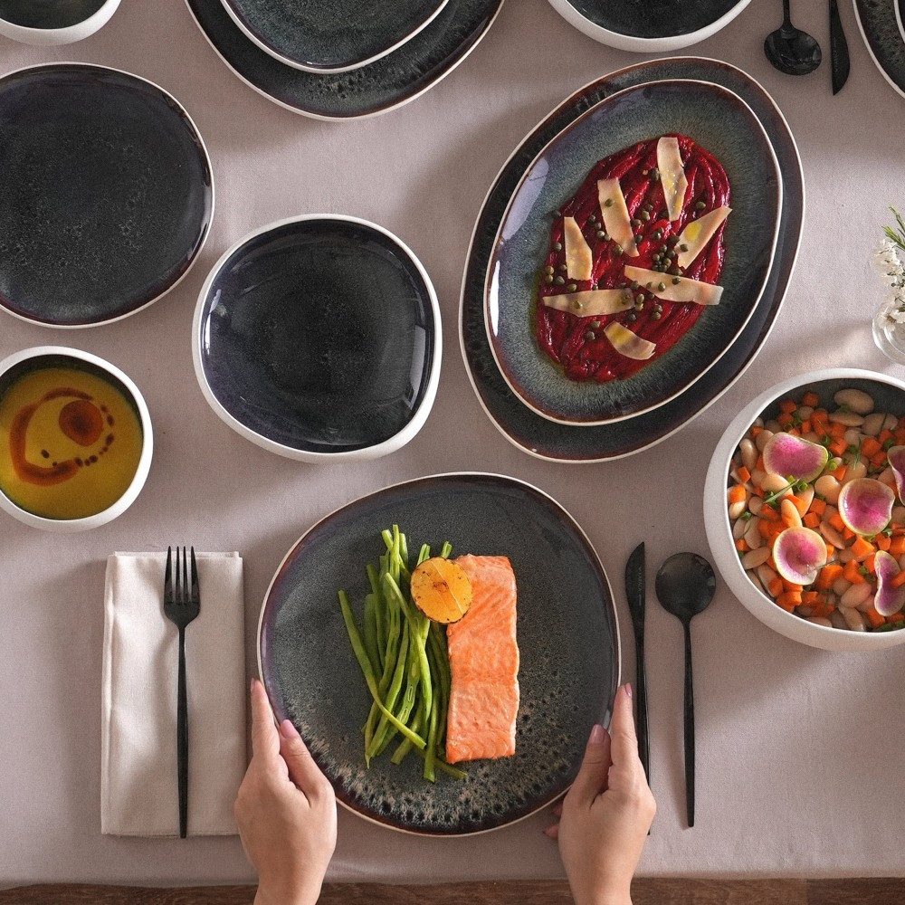 Karaca Geschirr-Set Earth Collection Galactic 55-teiliges Geschirrset für 12 Person, 12 Personen, Steinzeug