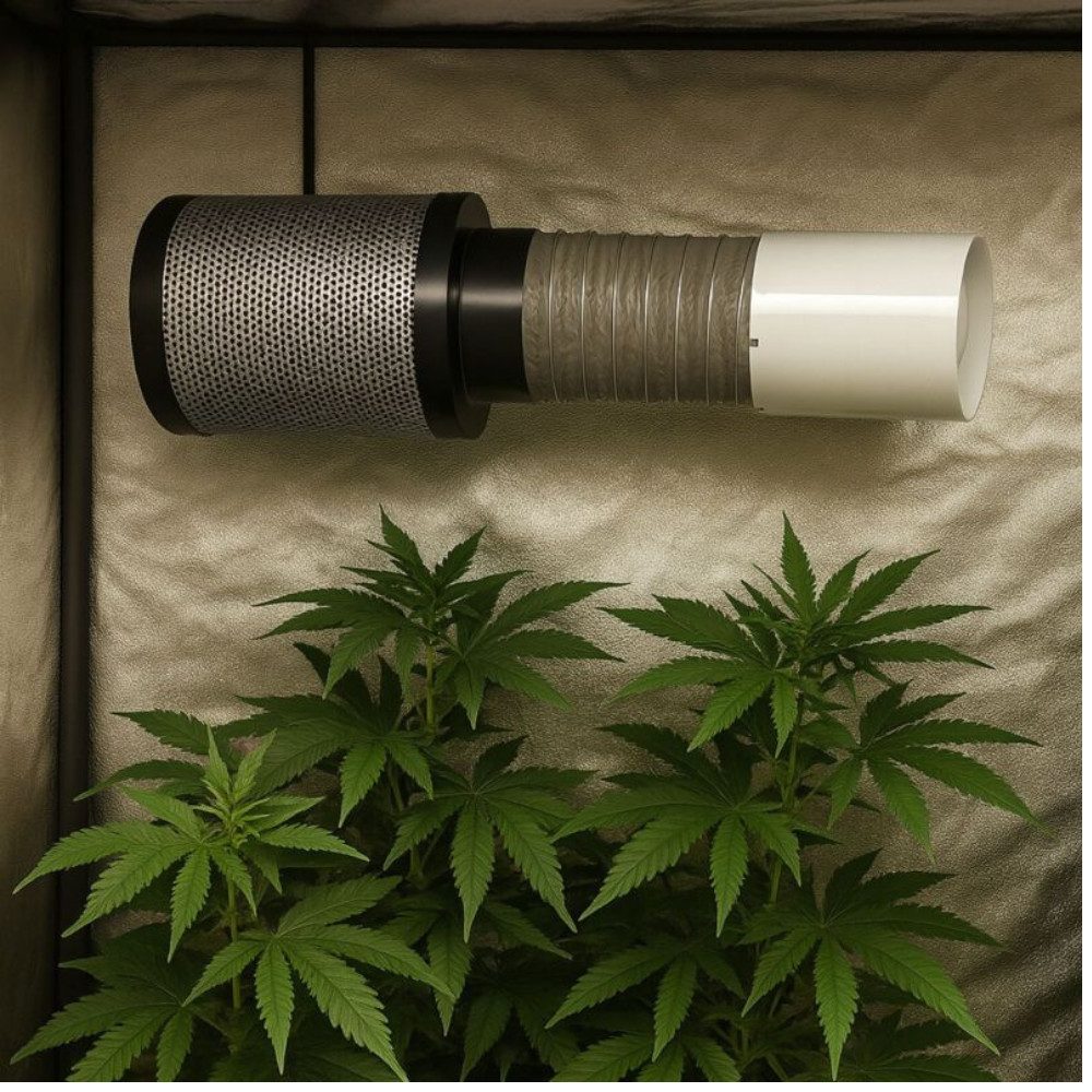 Purple Leafz Abluft-Set Grow Abluft Set Eco 107 m³/h 100 mm Anschluss – Lüfter Grow, Abluftset mit Aktivkohlefilter und Rohrlüfter