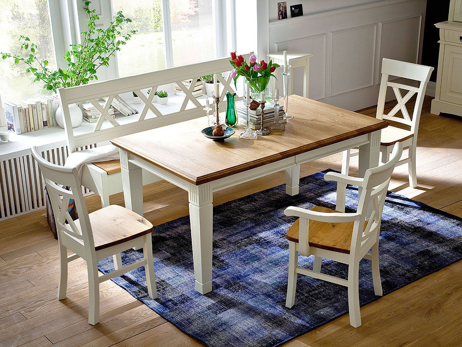 Casamia Essgruppe Essgruppe Padua Truhenbank Esstisch Armlehner Esszimmer-Stühle massiv
