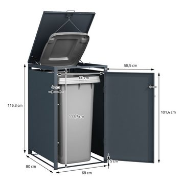 ML-DESIGN Mülltonnenbox Müllbox aus Stahl wetterfest mit Klappdeckel/Tür Mülltonnecontainer, für 1 Tonne 240L 68x80x116,3cm Anthrazit