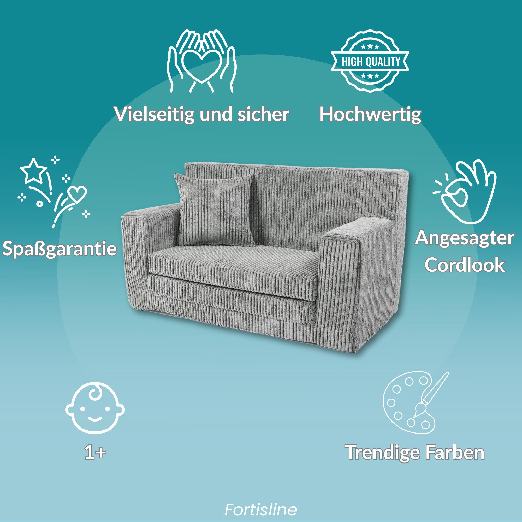 FORTISLINE Kindersofa aus Schaumstoff mit abnehmbarem Bezug Kinderzimmer
