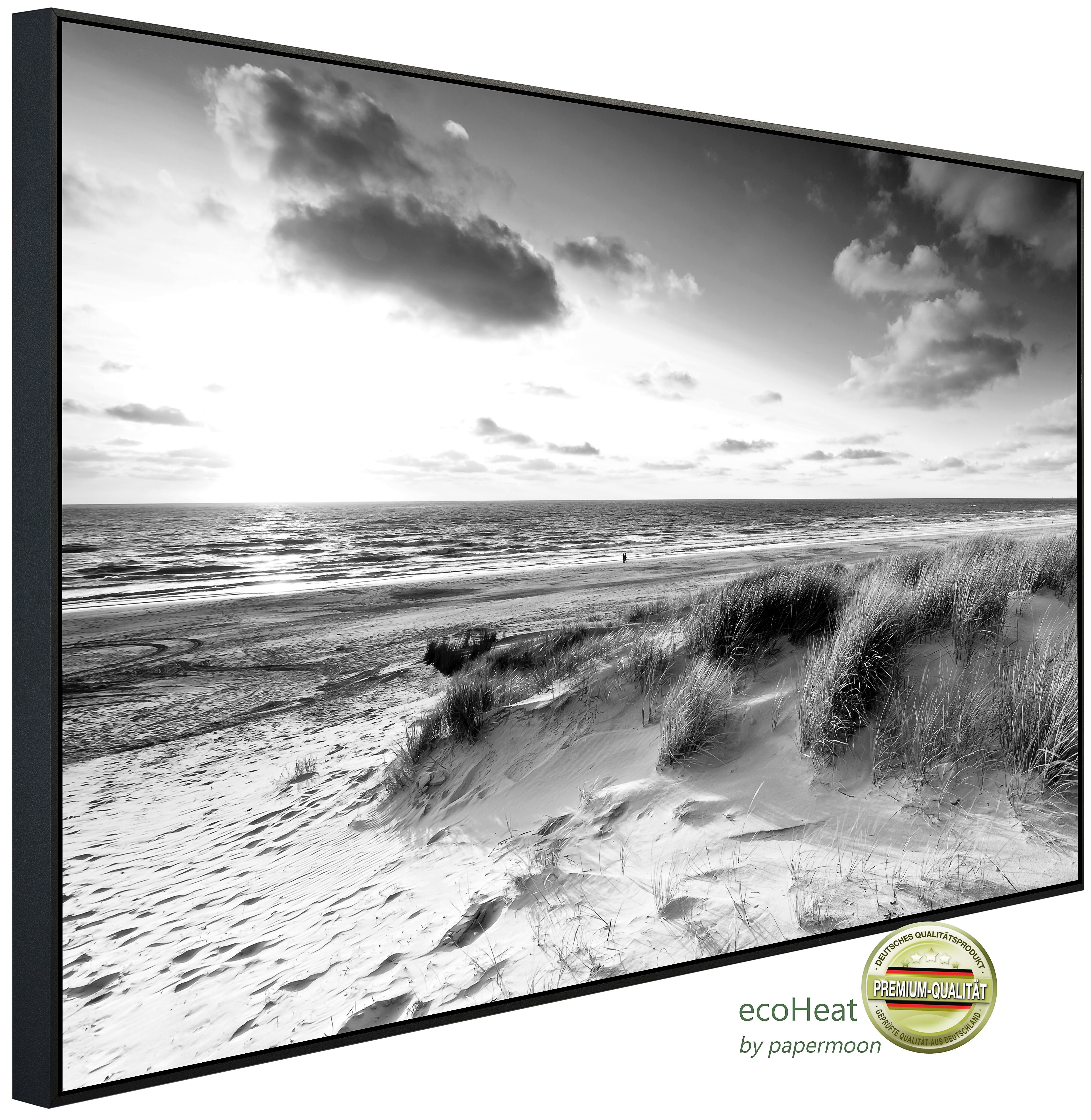 Papermoon Infrarotheizung INFRAROT-BILD-HEIZUNG, Strand Schwarz & Weiß, TÜV-Rheinland/GS zertifiziert, angenehme Strahlungswärme