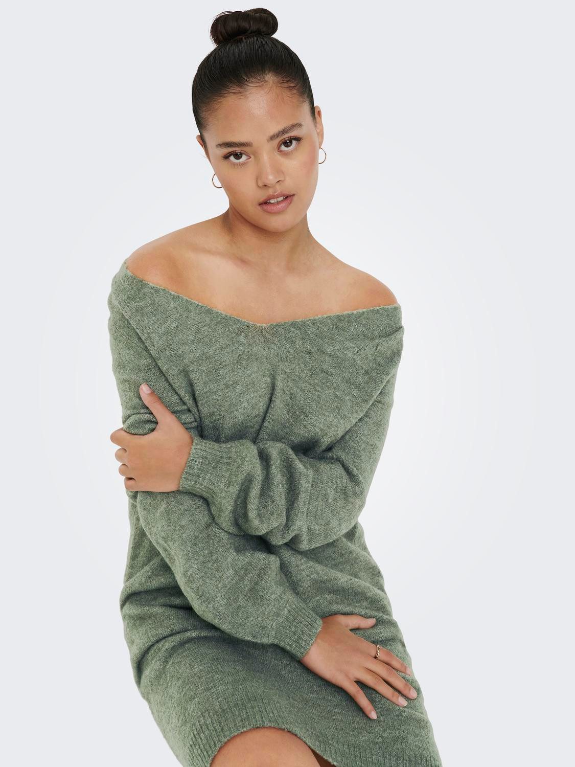 JDY Strickkleid JDYELANORA L/S V-NECK DRESS KNT NOOS