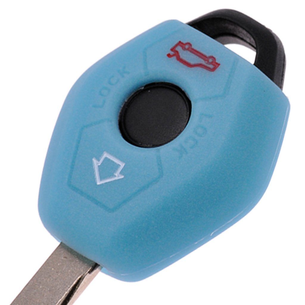mt-key Schlüsseltasche Autoschlüssel Softcase Silikon E61 fluoreszierend Schutzhülle Funk E85 E46 E39 E83 BMW Blau, für E60 E52 3 Knopf E53 Fernbedienung E86