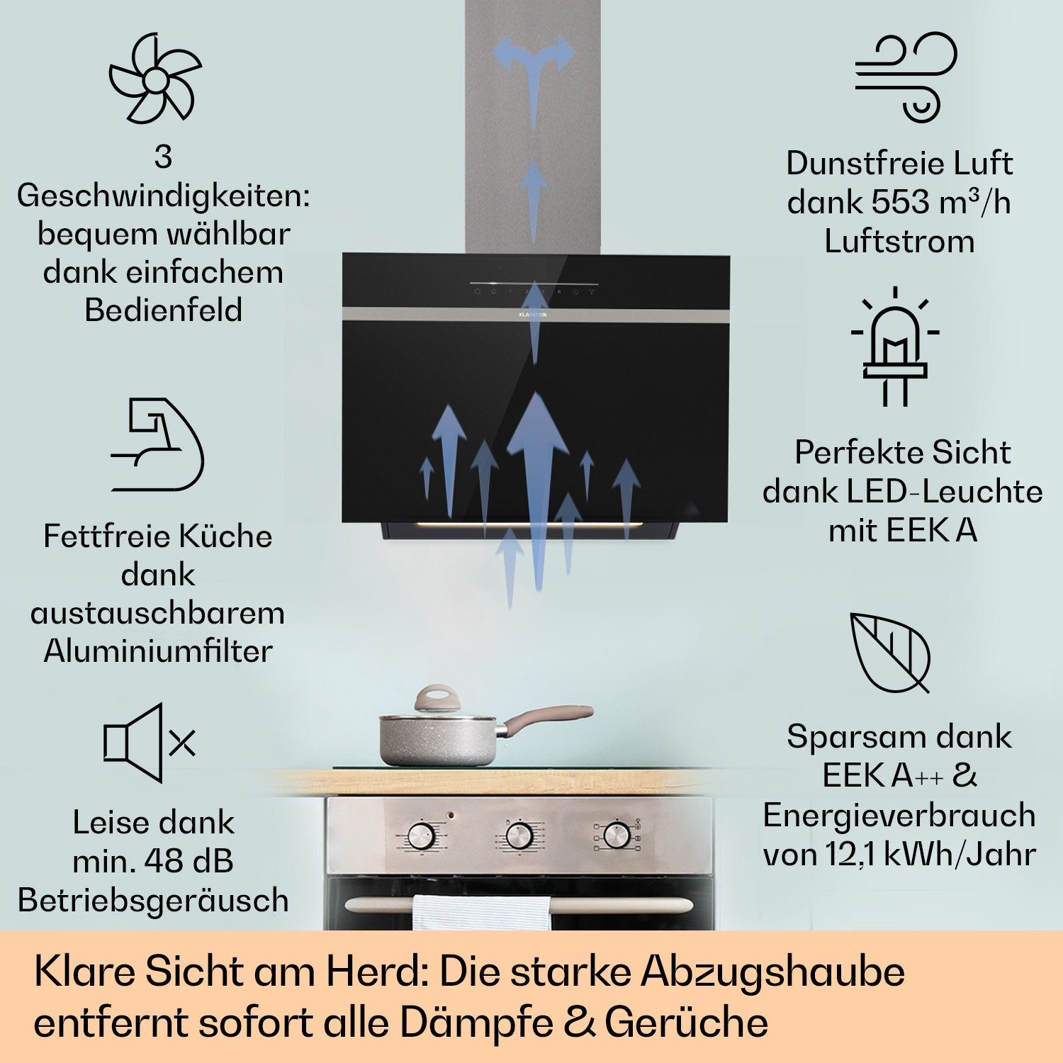 Klarstein Deckenhaube Ava Serie CGCH3-Ava-60BK Ava, Abzugshaube kopffrei Abluft Umluft Haube Wand
