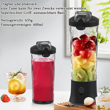 HYIEAR Standmixer Smoothie Maker, 600ml Tragbarer Mixer für Shakes und Marmelade, 150,00 W, Multifunktionsmixer, Wasserdicht, Für Büro, Zuhause, im Fitnessstudio