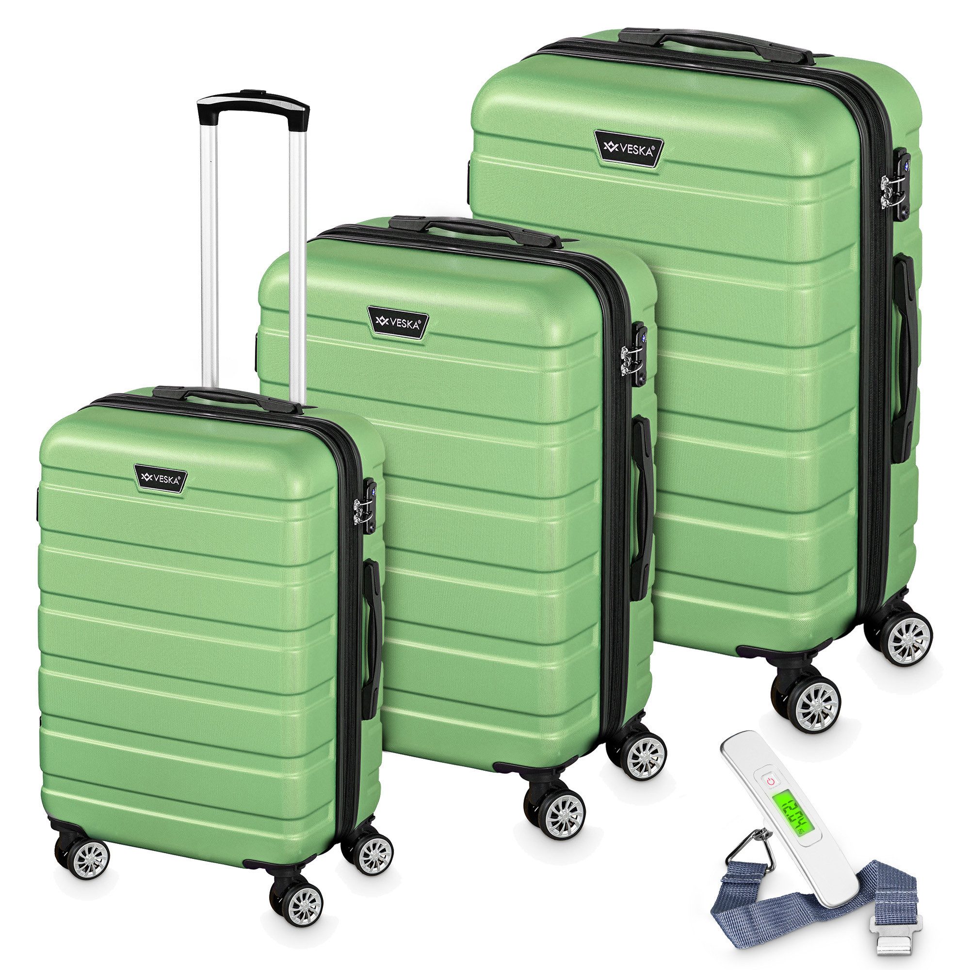 VESKA Trolleyset Hartschalenkoffer Kofferset 3 teilig mit TSA Zahlenschloss 4 Rollen, ABS-Hartschale, Reisekoffer Trolley Rollkoffer Koffer