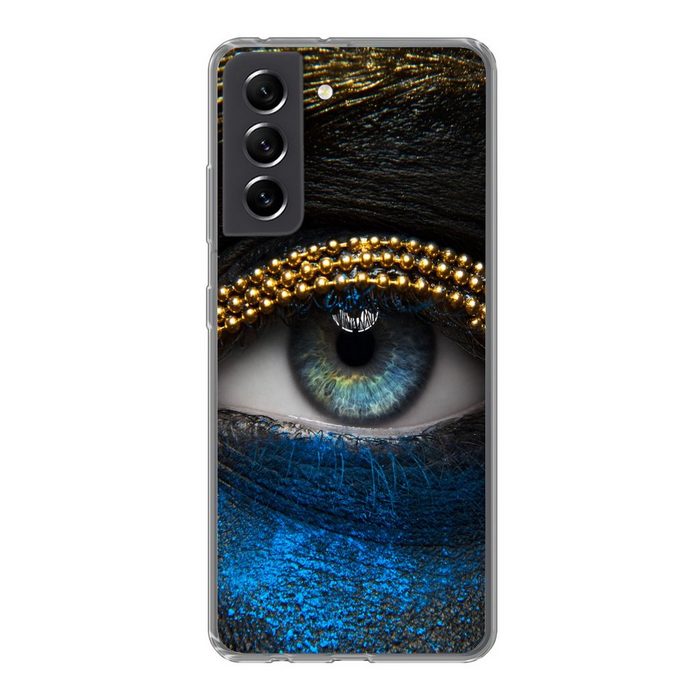 MuchoWow Handyhülle Frau - Augen - Make-up - Luxus - Gold Phone Case Handyhülle Samsung Galaxy S21 FE Silikon Schutzhülle