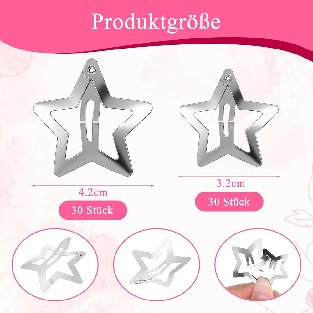 HoyoLee Haarclip 60 Stück Sternen Haarspangen,Silberfarben Niedliche Metall Haarspangen