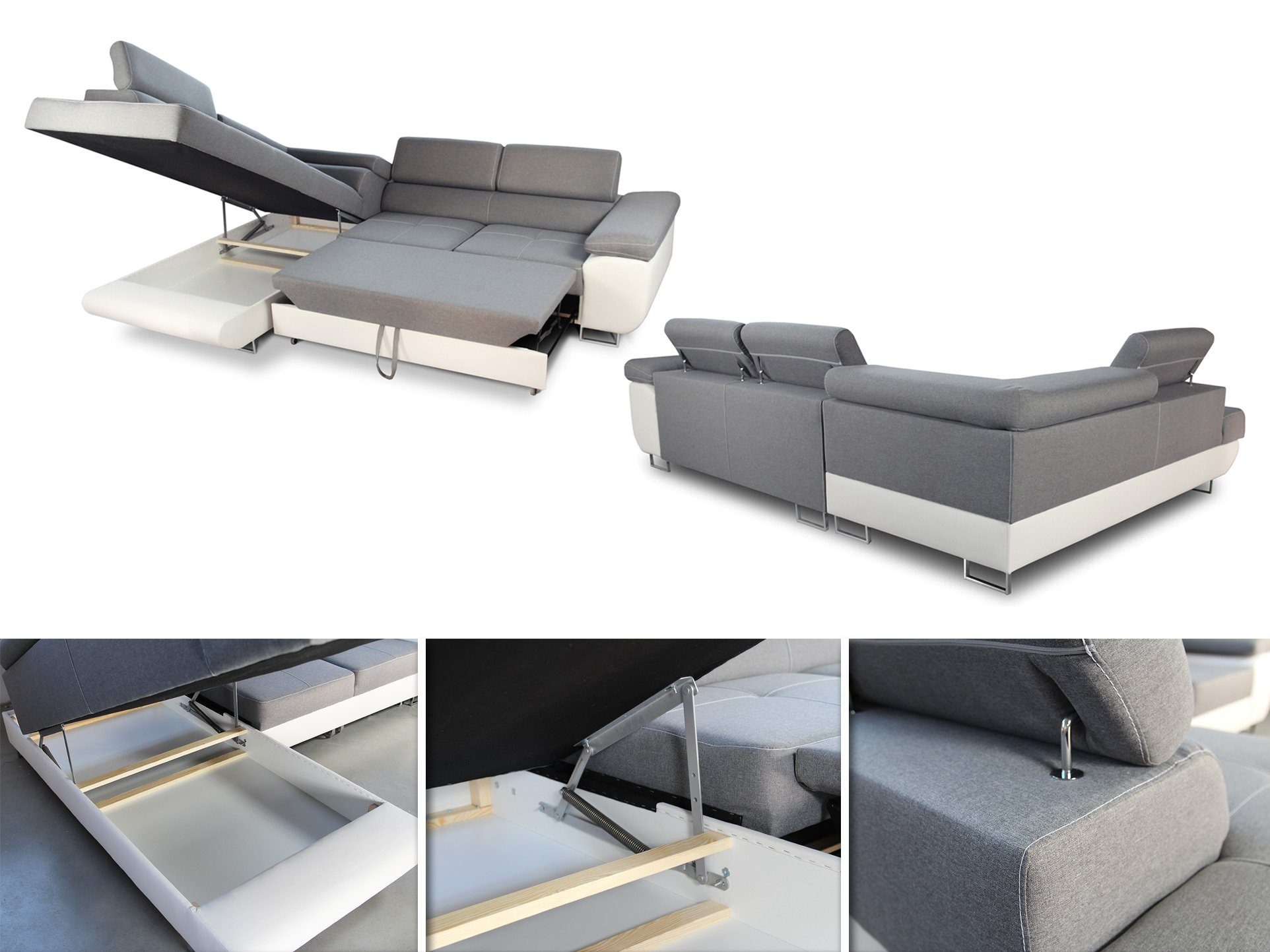 Sofnet Ecksofa Caris, mit Schlaffunktion und Bettkasten, Wohnlandschaft mit einstellbare Kopfstützen, Schlafsofa