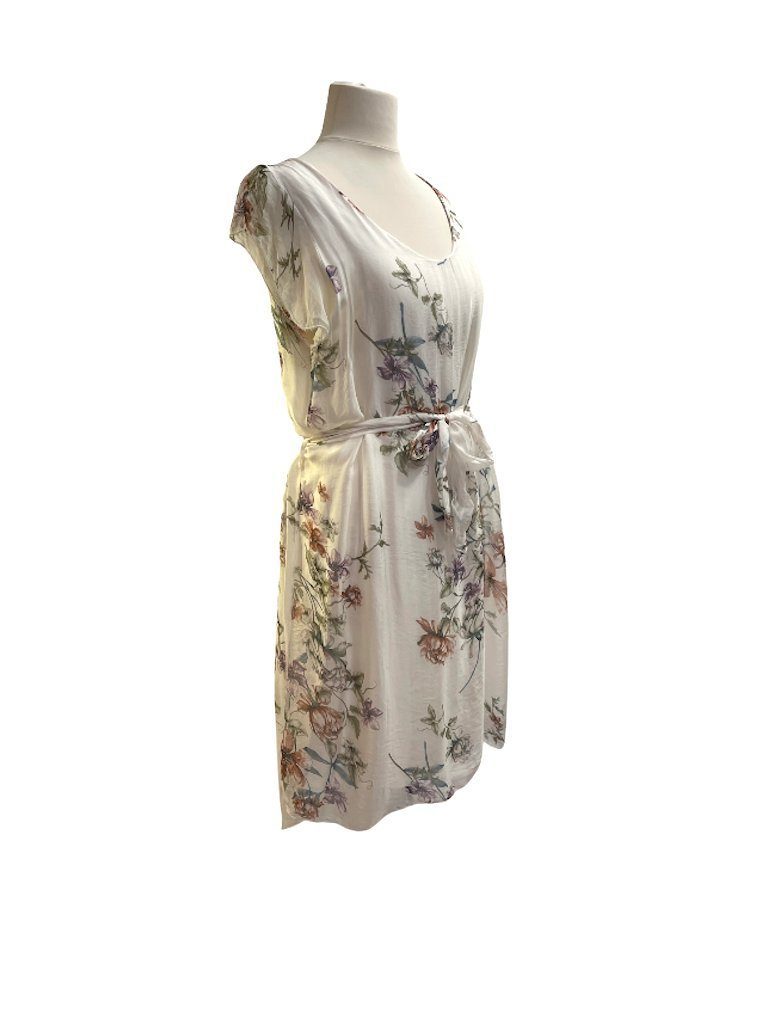Blumen mit Muster Herbst Sommerkleid Seidenkleid Weiß Kleid Sommer BZNA