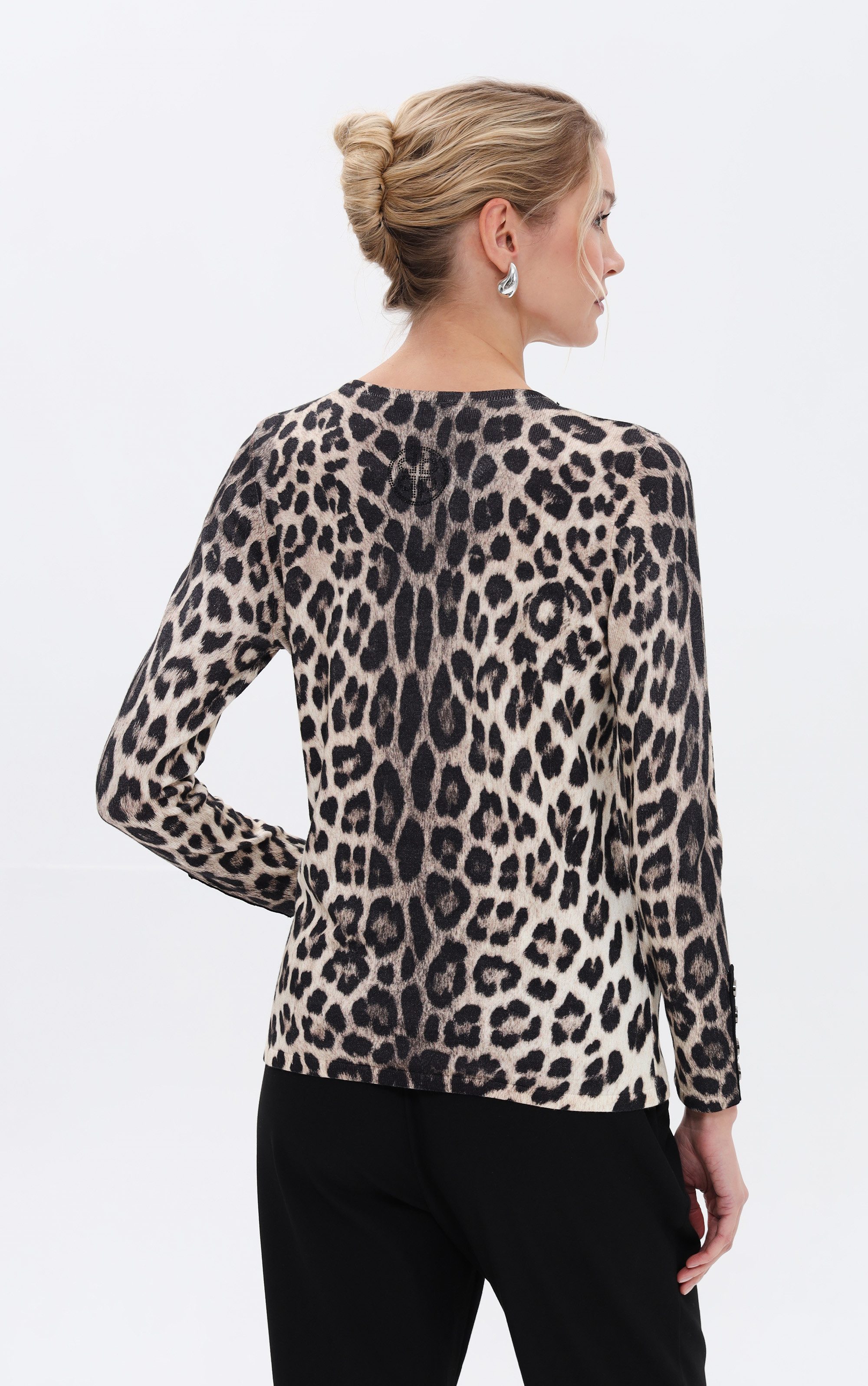Passioni Rundhalspullover mit Leoprint