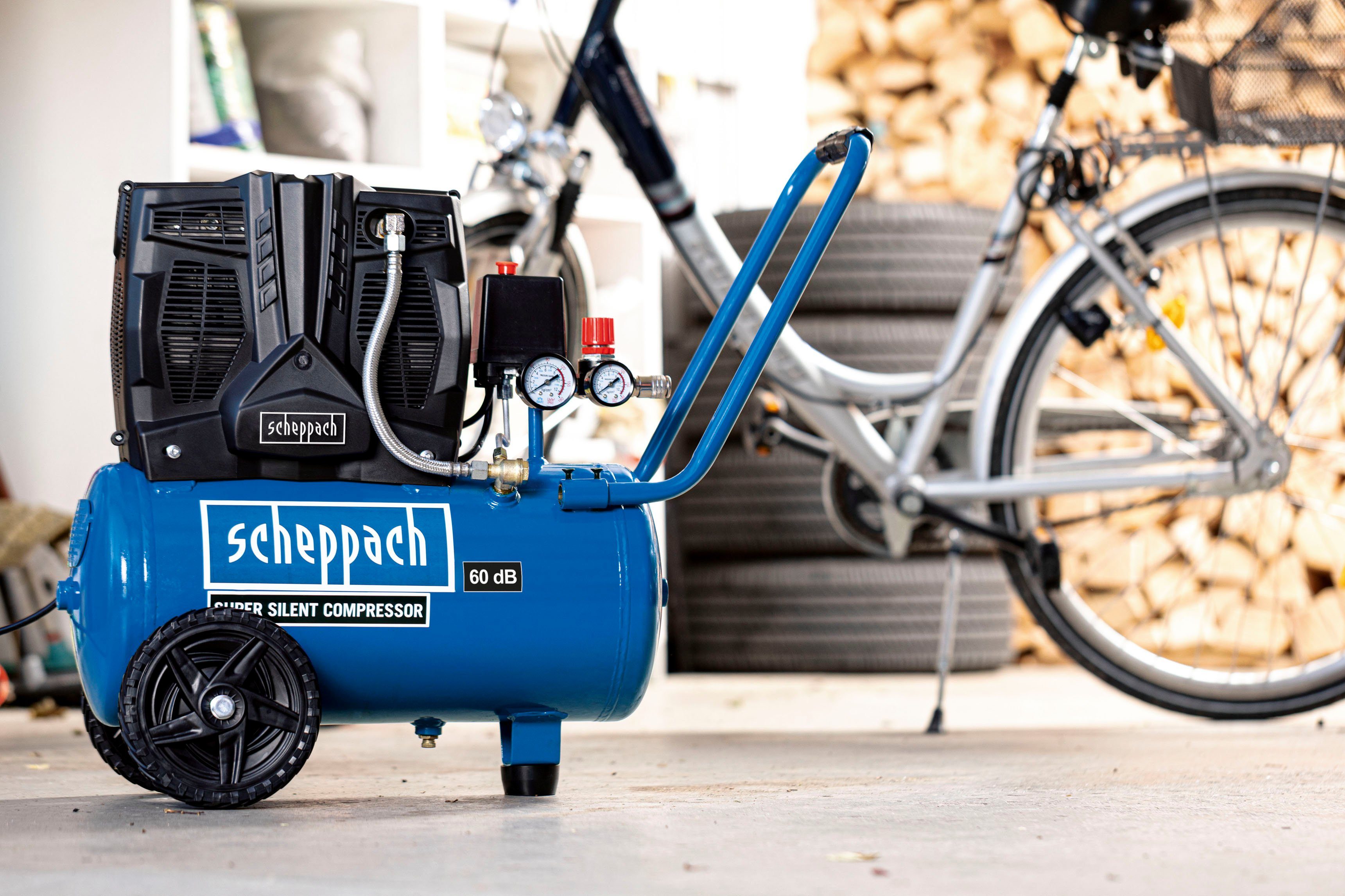 Scheppach Kompressor HC25Si – SUPER SILENT, max. 8 bar, 24 l, 1100W, 230l/min, 230V/50Hz, ölfrei