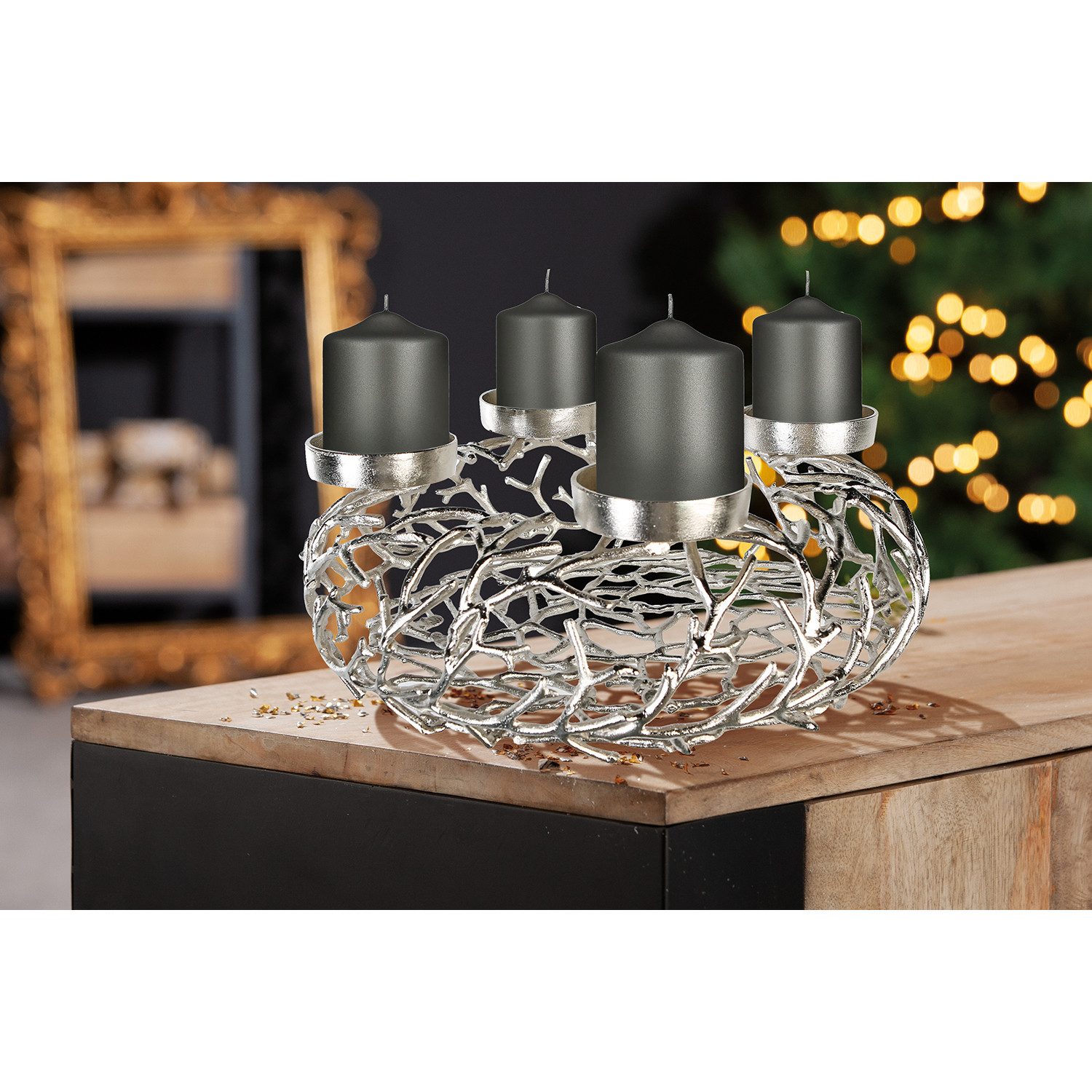 GILDE Adventskranz Twigs, Aluminium, silber, verschiedene Größen
