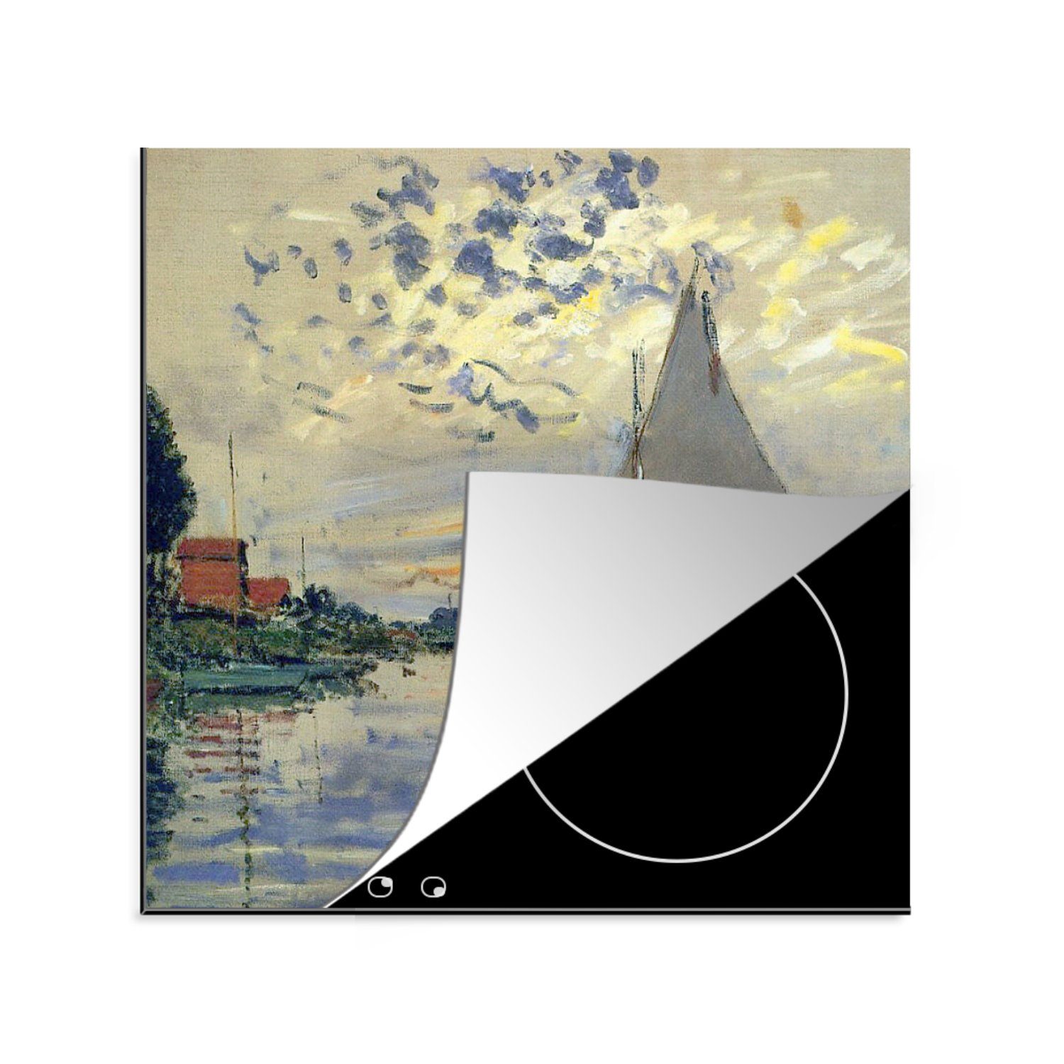 MuchoWow Herdblende-/Abdeckplatte Segelboot bei Le Petit-Gennevilliers - Gemälde von Claude Monet, Vinyl, (1 tlg), 78x78 cm, Ceranfeldabdeckung, Arbeitsplatte für küche