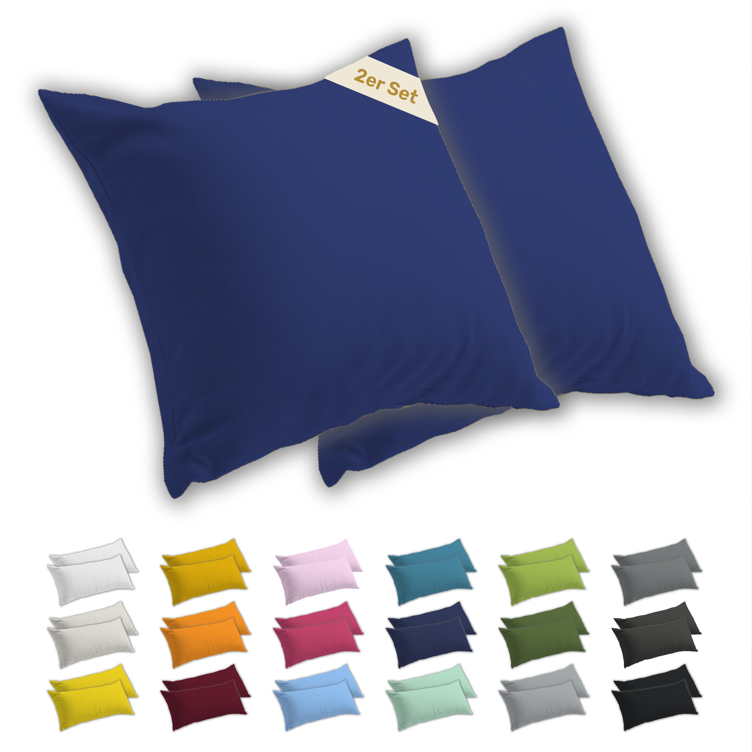 Lavea Kissenbezug 2er Set Kissenhülle Jersey, 100% Baumwolle, Kissenbezüge, (2 Stück), allergikerfreundlich - sicherer YKK-Reißverschluss - waschbar 60°C