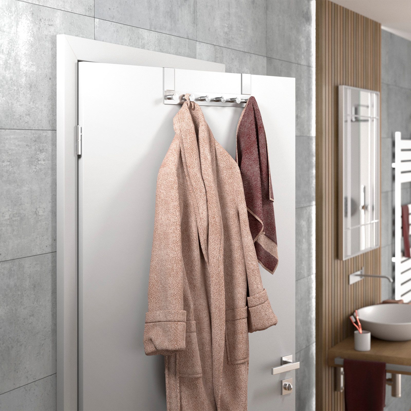 SO-TECH® Türgarderobe Garderobenleiste LINEA 380 x 110 mm, mit 6 Haken Türhaken, (1-St), Edelstahl matt gebürstet, für 40 mm Türen ohne Falz