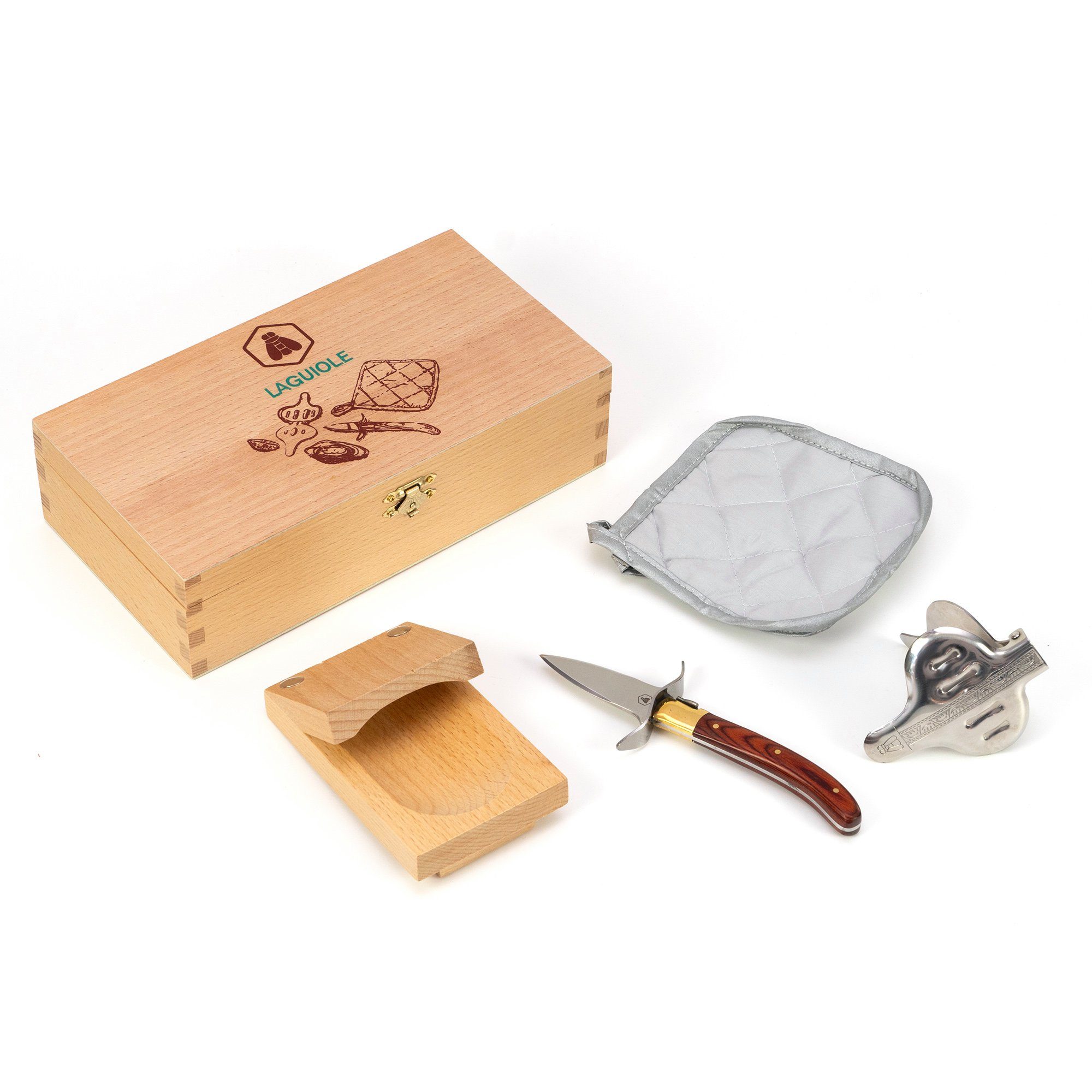 LAGUIOLE Austernmesser Auster-Set, 4-teilig (u.a. Zitronenpresse, Austernblock), inkl. Geschenkbox