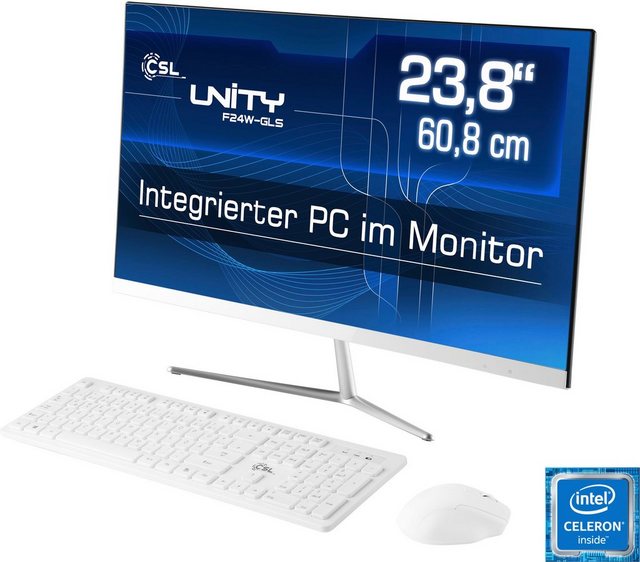 CSL Unity F24-GLS mit Windows 10 Home All-in-One PC (23,8 Zoll, Intel Celeron N4120, UHD Graphics 600, 8 GB RAM, 1000 GB SSD)