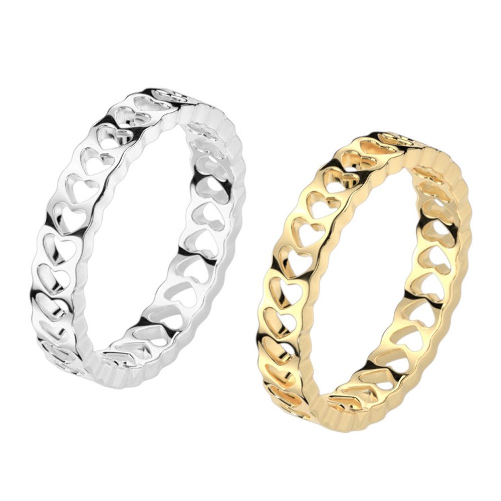 Taffstyle Fingerring Damenring kleine Herzen zeitlos filigran Gold Größe 61 günstig online kaufen