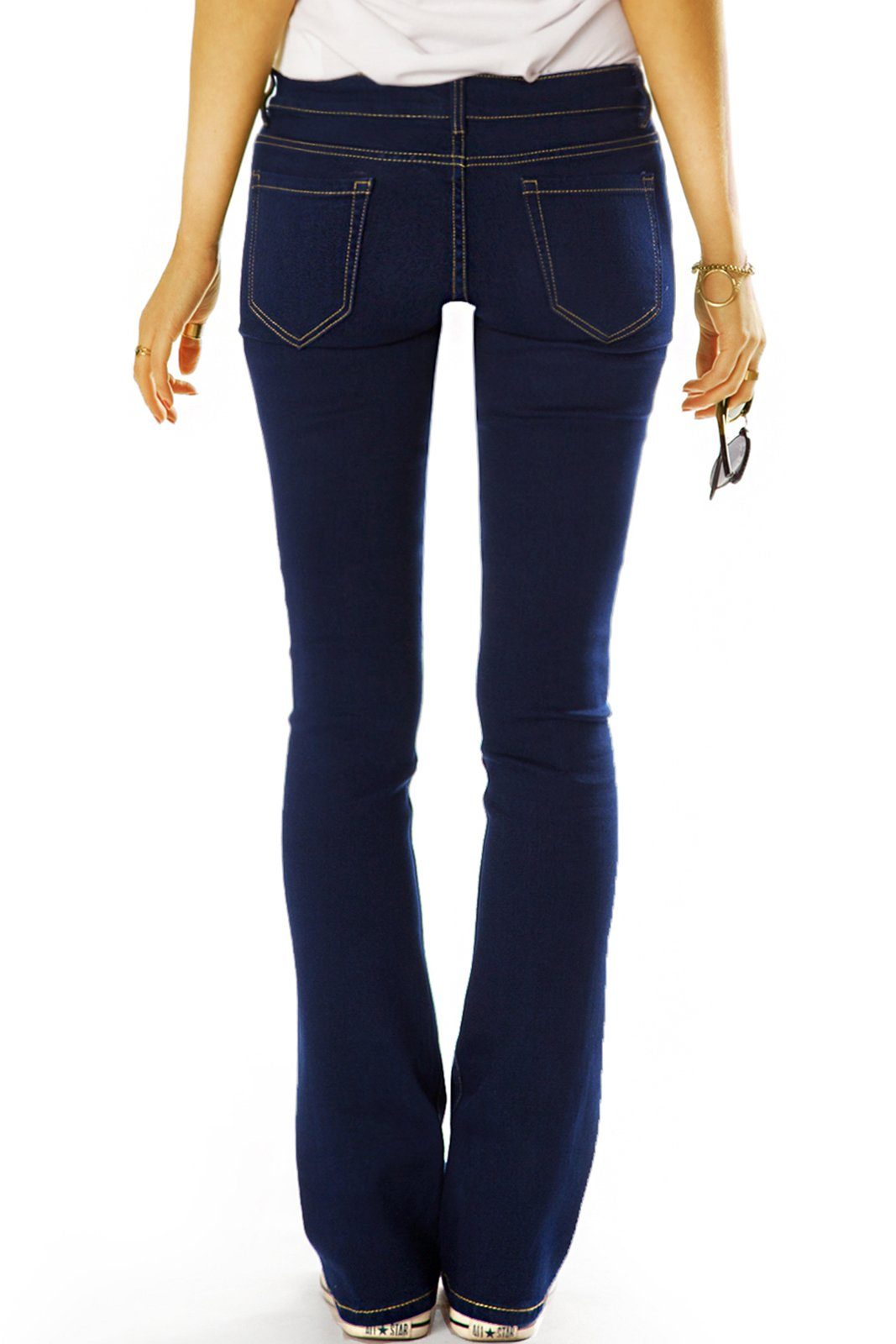 Hüftjeans blau Bootcut 5-Pocket-Style styled - Stretch-Anteil, Bootcut-Jeans Jeanshose be mit Stretchjeans Damen -j18g