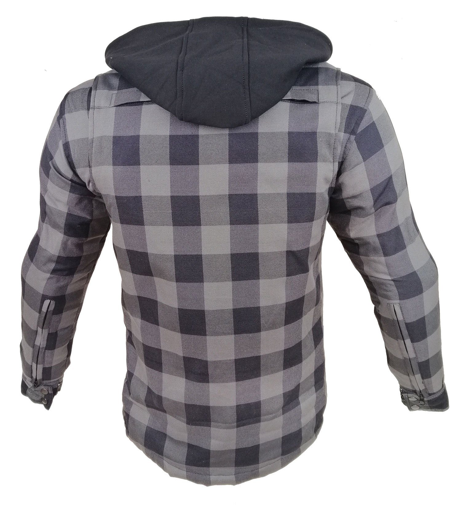 Alpha Speeds Motorradjacke Flanell-Holzfäller Motorrad KEV ARAMID Lumber Biker Hemd PRO Grau (Wasserdicht & Winddicht & Atmungsaktiv + wasserdichte Reißverschlüsse) mit abnehmbare Kapuze & Innenjacke, All Season, inklusive Protektoren