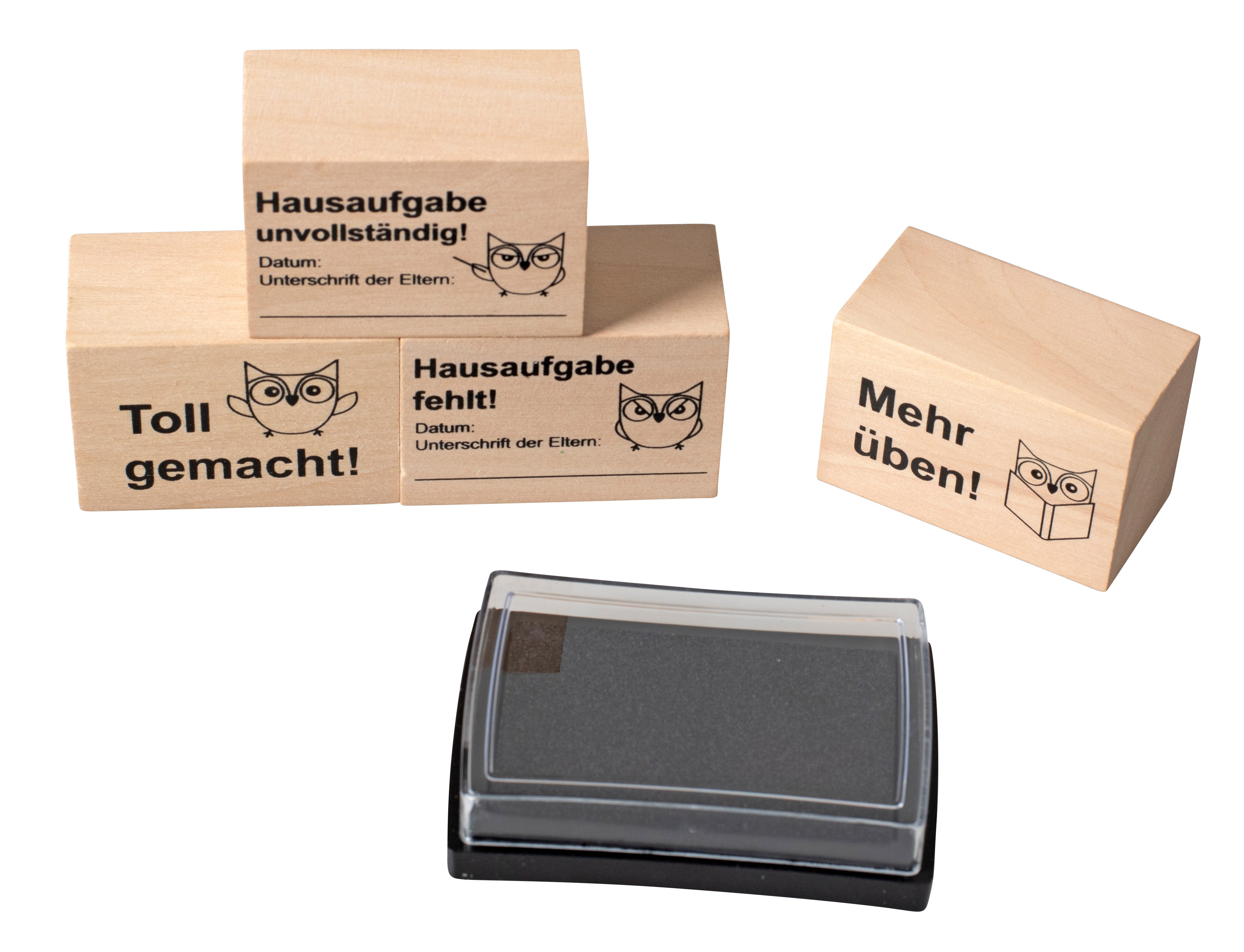 Stempel Hausaufgabenstempel, 4 Stück inkl. Stempelkissen