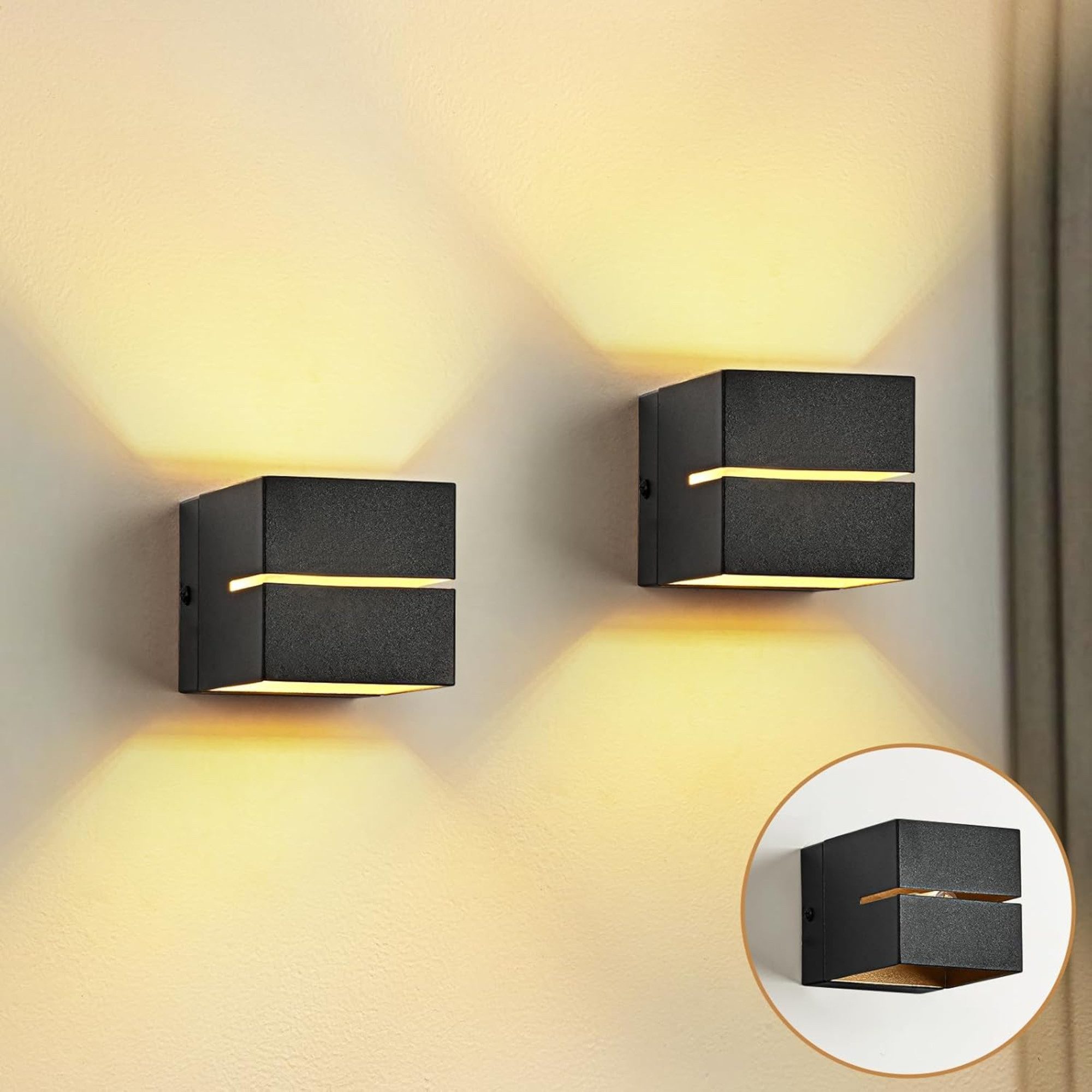 Vivitar LED Wandleuchte Innen Schwarz Gold –2er SET– 6W G9 Austauschbar 3000K Warmweiß, LED wechselbar, Wandlampe Aluminium mit Schnittlicht-Design – Up Down Licht