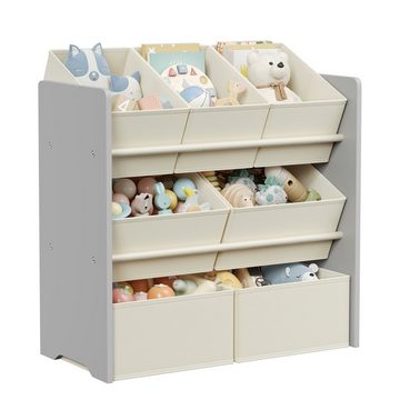 SONGMICS Spielzeugtruhe Kinderregal Bücherregal Kinder, mit 7 Aufbewahrungsboxen aus Vliesstoff, Kinderzimmer-Regal